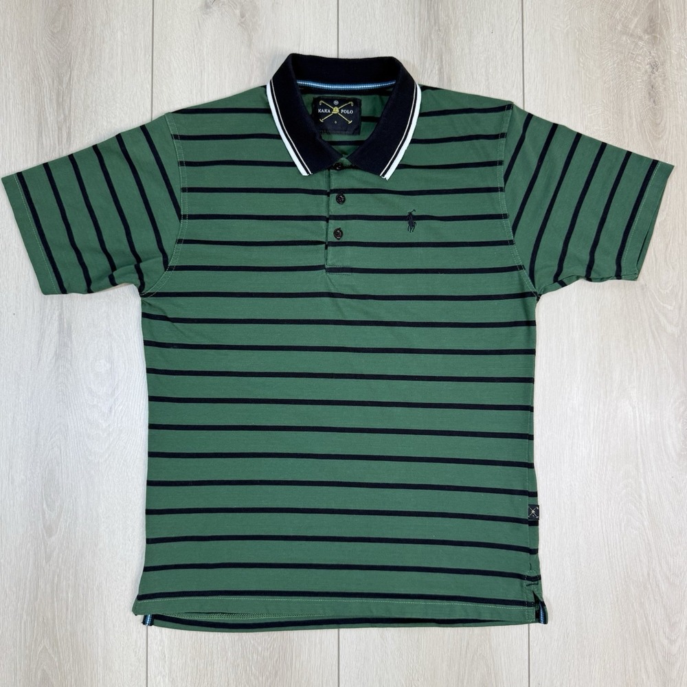 Kaka Polo Shirt Men's M Green Black Stripe Short Sleeve Cotton Blend‎ Golf Style